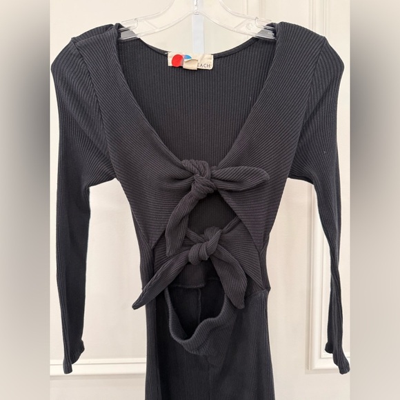 Free People Black Ribbed Tie-Front Jumpsuit - Picture 3 of 6